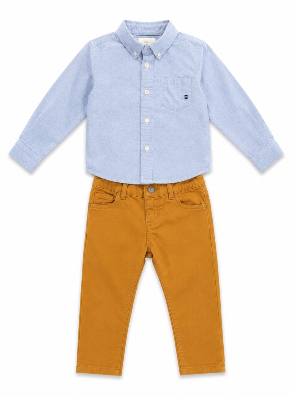 H&M Toddler Boys 2 Piece Outfit Blue Button Down Shirt Khaki Chino Pants 12-18M